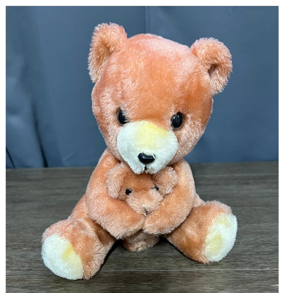 Vintage 1977 Dakin Mama Bear Plush Stuffed Animal Teddy Bear with Baby